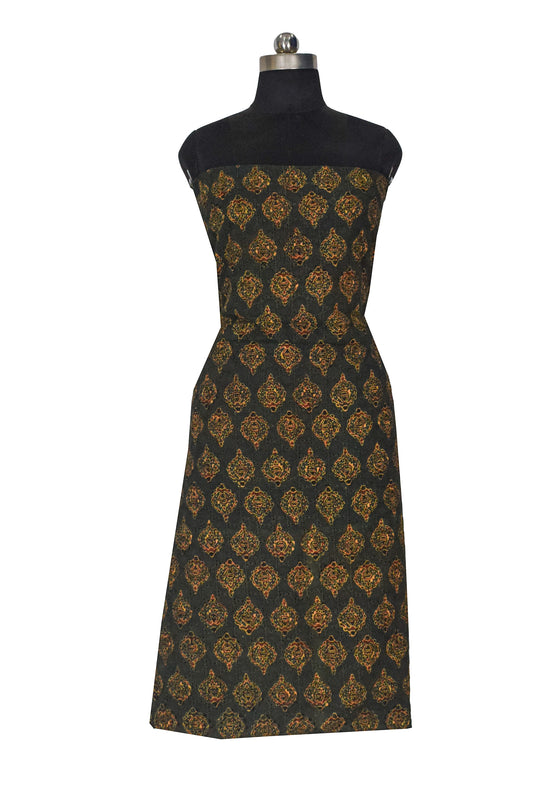 Ajrakh Cotton Natural Dye Hakoba Design Hand Block Print Unstitched Kurta Fabric Mtr Length 1.5 Mtr Length - SKU : AI06A05B