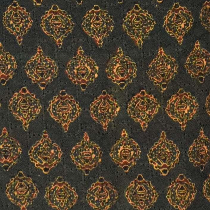 Ajrakh Cotton Natural Dye Hakoba Design Hand Block Print Unstitched Kurta Fabric Mtr Length 1.5 Mtr Length - SKU : AI06A05B