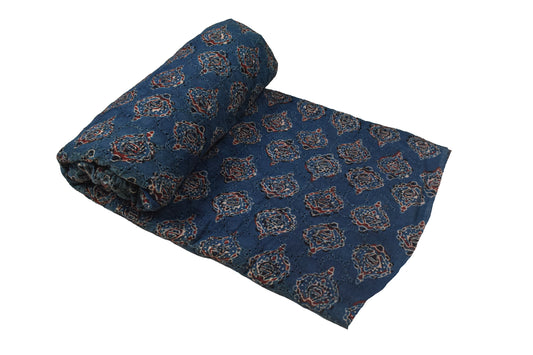 Ajrakh Cotton Natural Dye Hakoba Design Hand Block Print Unstitched Kurta Fabric Mtr Length 2.5 Mtr Length - SKU : AI06A04F