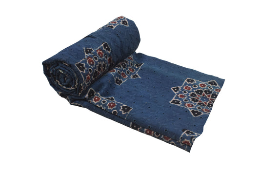 Ajrakh Cotton Natural Dye Hakoba Design Hand Block Print Unstitched Kurta Fabric Mtr Length 3 Mtr Length - SKU : MK12902B