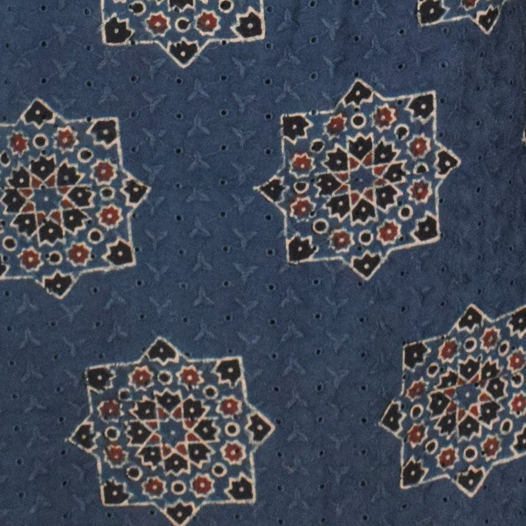 Ajrakh Cotton Natural Dye Hakoba Design Hand Block Print Unstitched Kurta Fabric Mtr Length 3 Mtr Length - SKU : MK12902B