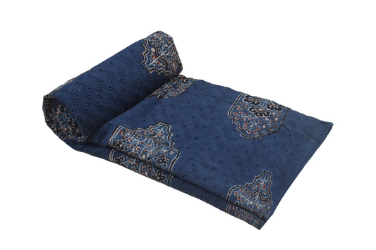 Ajrakh Cotton Natural Dye Hakoba Design Hand Block Print Unstitched Kurta Fabric Mtr Length 3 Mtr Length - SKU : MK12902D