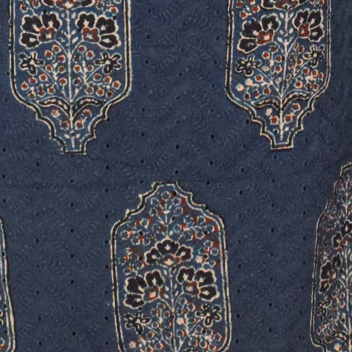Ajrakh Cotton Natural Dye Hakoba Design Hand Block Print Unstitched Kurta Fabric Mtr Length 3 Mtr Length - SKU : MK12902D