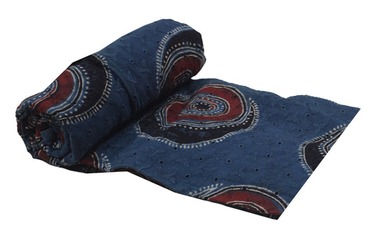 Ajrakh Cotton Natural Dye Hakoba Design Hand Block Print Unstitched Kurta Fabric Mtr Length 2.75 Mtr Length - SKU : MK12903D