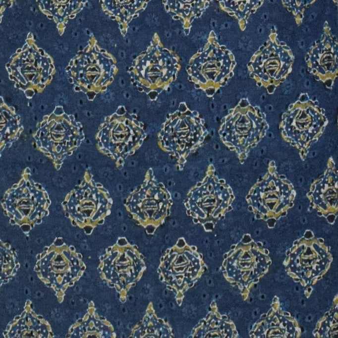 Ajrakh Cotton Natural Dye Hakoba Design Hand Block Print Unstitched Kurta Fabric Mtr Length 2.5 Mtr Length - SKU : AI06A04C