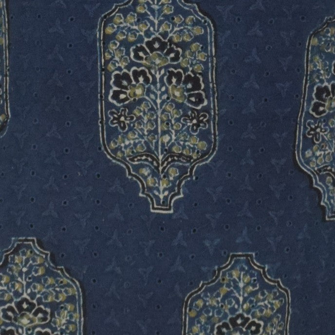 Ajrakh Cotton Natural Dye Hakoba Design Hand Block Print Unstitched Kurta Fabric Mtr Length 1.25 Mtr Length - SKU : MK12904B