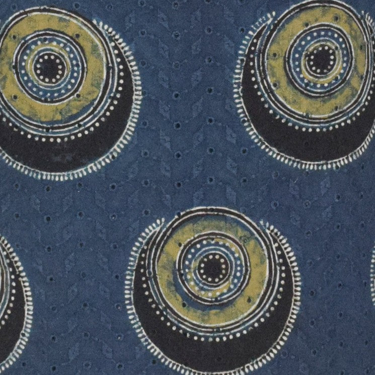 Ajrakh Cotton Natural Dye Hakoba Design Hand Block Print Unstitched Kurta Fabric Mtr Length 1.25 Mtr Length - SKU : MK12904I