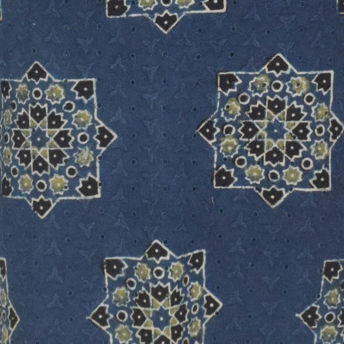 Ajrakh Cotton Natural Dye Hakoba Design Hand Block Print Unstitched Kurta Fabric Mtr Length 1.25 Mtr Length - SKU : MK12904K
