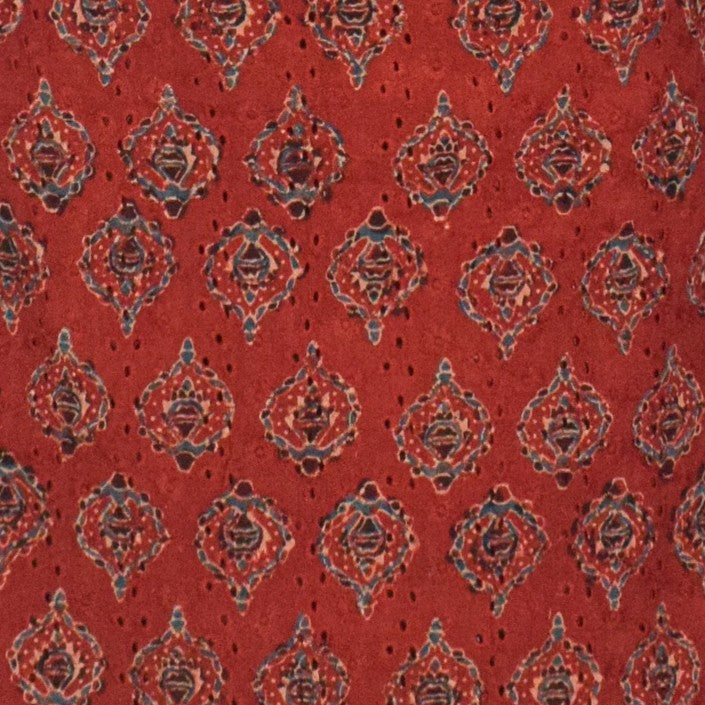 Ajrakh Cotton Natural Dye Hakoba Design Hand Block Print Unstitched Kurta Fabric Mtr Length 2.5 Mtr Length - SKU : AI06A04E