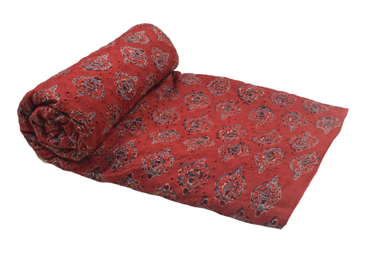 Ajrakh Cotton Natural Dye Hakoba Design Hand Block Print Unstitched Kurta Fabric Mtr Length 1.5 Mtr Length - SKU : AI06A05E