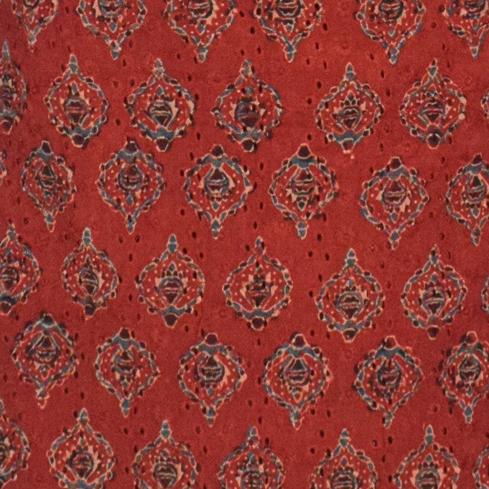 Ajrakh Cotton Natural Dye Hakoba Design Hand Block Print Unstitched Kurta Fabric Mtr Length 1.5 Mtr Length - SKU : AI06A05E