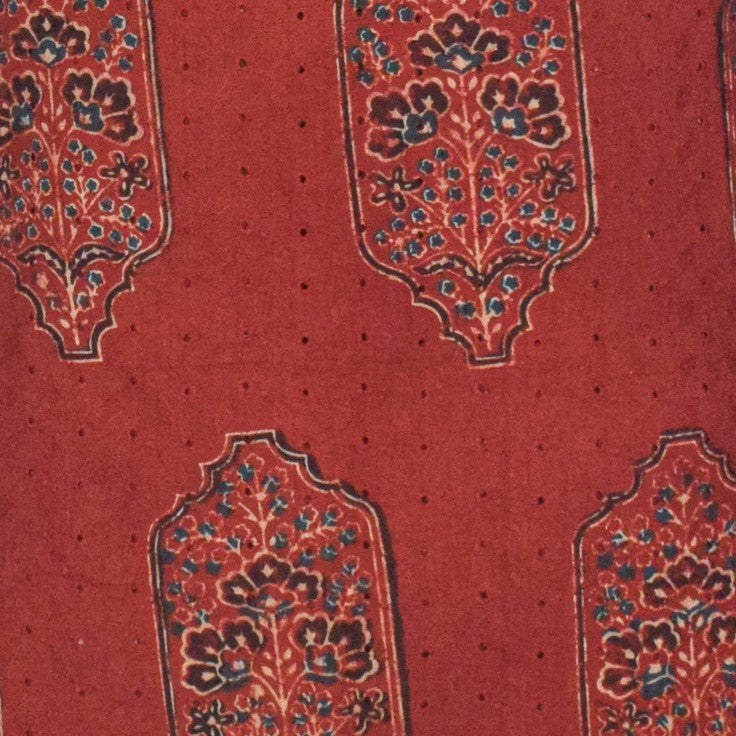 Ajrakh Cotton Natural Dye Hakoba Design Hand Block Print Unstitched Kurta Fabric Mtr Length 3 Mtr Length - SKU : MK12902A