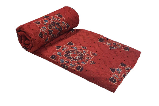 Ajrakh Cotton Natural Dye Hakoba Design Hand Block Print Unstitched Kurta Fabric Mtr Length 1.25 Mtr Length - SKU : MK12904H