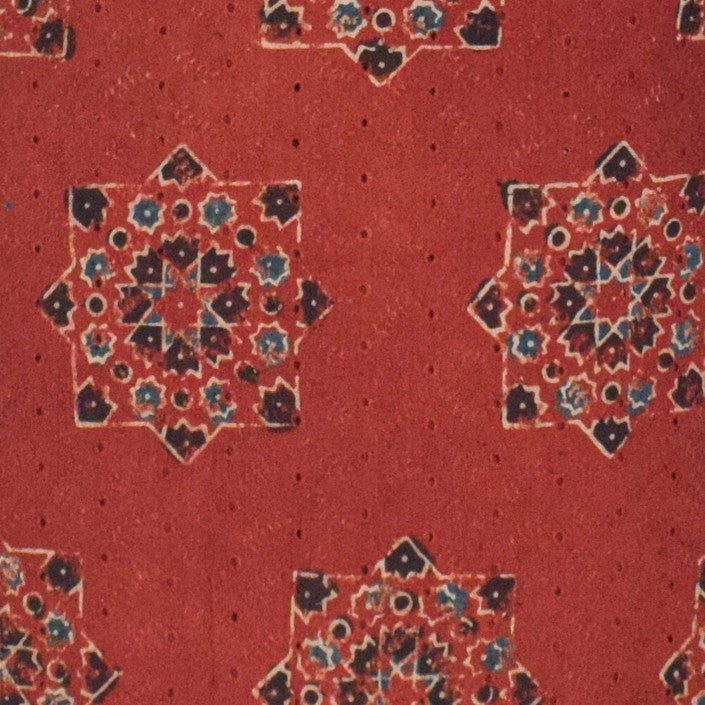 Ajrakh Cotton Natural Dye Hakoba Design Hand Block Print Unstitched Kurta Fabric Mtr Length 1.25 Mtr Length - SKU : MK12904H