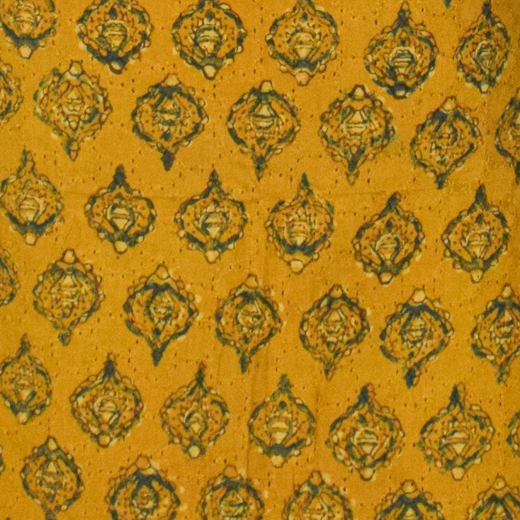 Ajrakh Cotton Natural Dye Hakoba Design Hand Block Print Unstitched Kurta Fabric Mtr Length 2.5 Mtr Length - SKU : AI06A04A