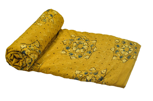Ajrakh Cotton Natural Dye Hakoba Design Hand Block Print Unstitched Kurta Fabric Mtr Length 3 Mtr Length - SKU : MK12902F