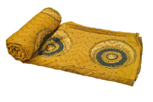 Ajrakh Cotton Natural Dye Hakoba Design Hand Block Print Unstitched Kurta Fabric Mtr Length 1.25 Mtr Length - SKU : MK12904A