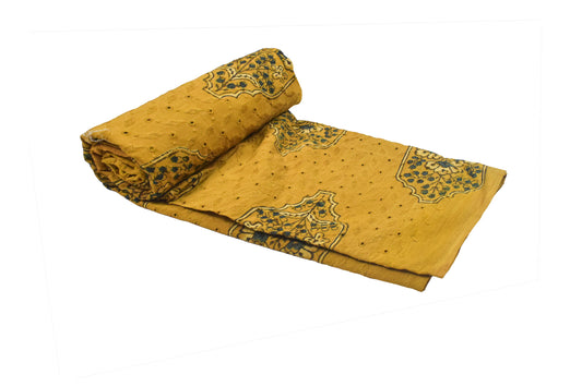 Ajrakh Cotton Natural Dye Hakoba Design Hand Block Print Unstitched Kurta Fabric Mtr Length 1.25 Mtr Length - SKU : MK12904F