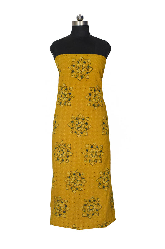 Ajrakh Cotton Natural Dye Hakoba Design Hand Block Print Unstitched Kurta Fabric Mtr Length 1.25 Mtr Length - SKU : MK12904N