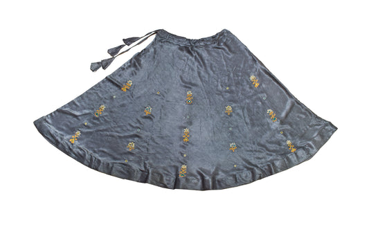 Ahir Work Mashru Silk Fine Mirror and Threadwork Embroidery Garba Skirt - SKU: EK13904A