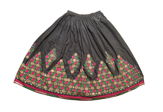 Bavalia Work Polyester Small Mirror Work Hand Embroidery Garba Skirt - 3 Mtr Flare (Gher) - SKU : SD09806A