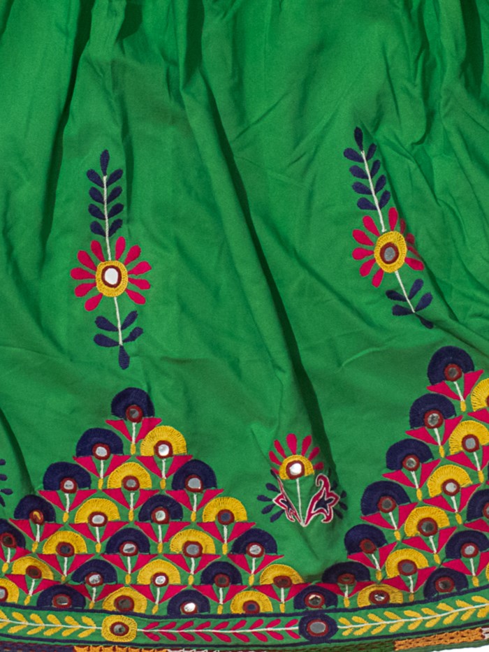 Simple Embroidery Polyester Hand Embroidered Simple Mirror Work Garba Skirt - 3.2 Mtr Flare (Gher) - SKU : MD18904A