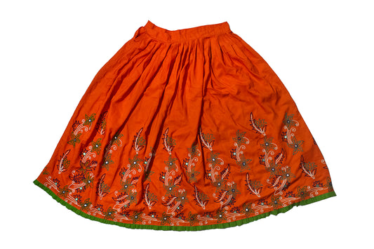 Simple Embroidery Polyester Hand Embroidered Simple Mirror Work Garba Skirt - 3.2 Mtr Flare (Gher) - SKU : MD18904B