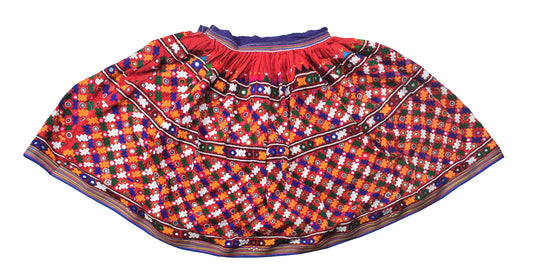 Hand Embroidery Cotton Mirror Work Garba Skirt - 4 Mtr Flare (Gher) - SKU : MD28303A