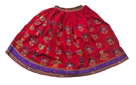 Hand Embroidery Cotton Mirror Work Garba Skirt - 4 Mtr Flare (Gher) - SKU : MD30302A