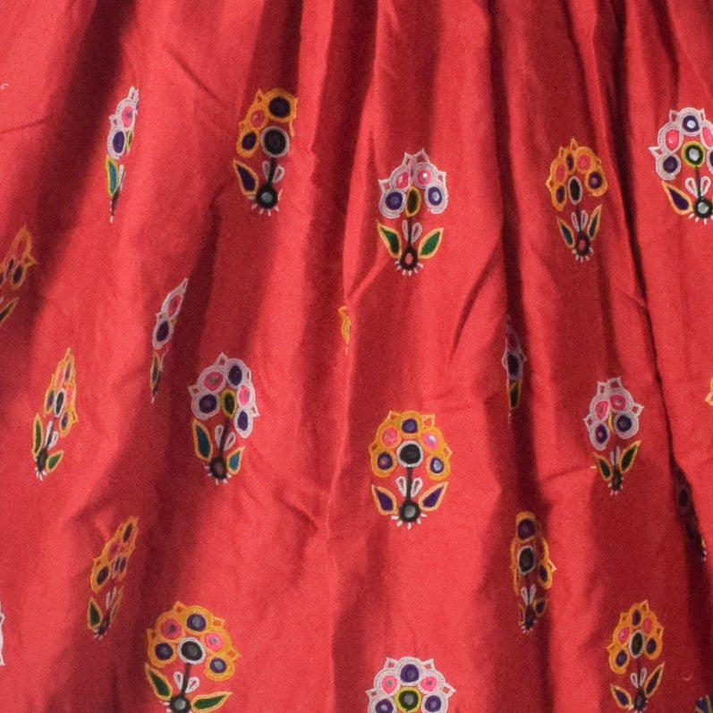 Ahir Work Cotton Hand Embroidered Mirror Work Garba Skirt - 3 Mtr Flare (Gher) - SKU : MD06901A