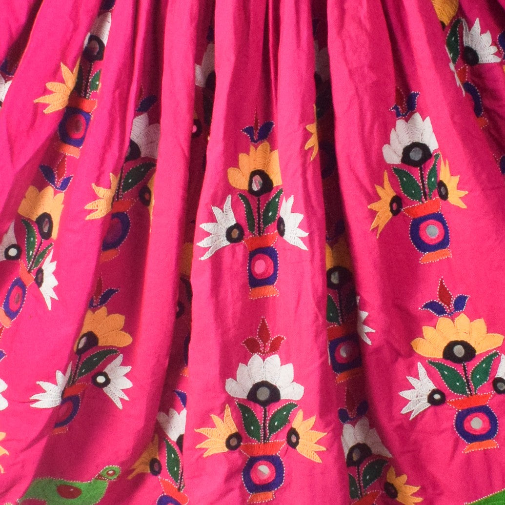 Hand Embroidery Cotton Fine Mirrorwork Garba Skirt - 3.6 Mtr Flare (Gher) - SKU : MD16903A