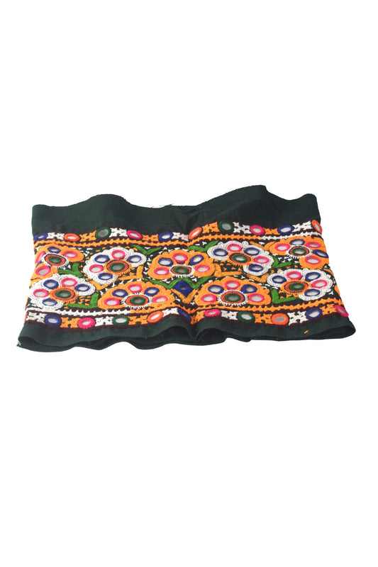 Ahir Work Cotton Mirrorwork Hand Embroidery Handwork Border - 85 cms Length - SKU : VS09901A