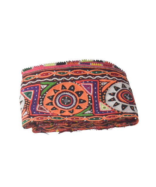 Ahir Work Cotton Mirrorwork Hand Embroidery Handwork Border - 1.4 Mtr Length - SKU : VS09902A