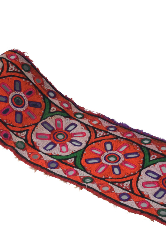 Ahir Work Cotton Mirrorwork Hand Embroidery Handwork Border - 1.24 Mtr Length - SKU : VS09903A