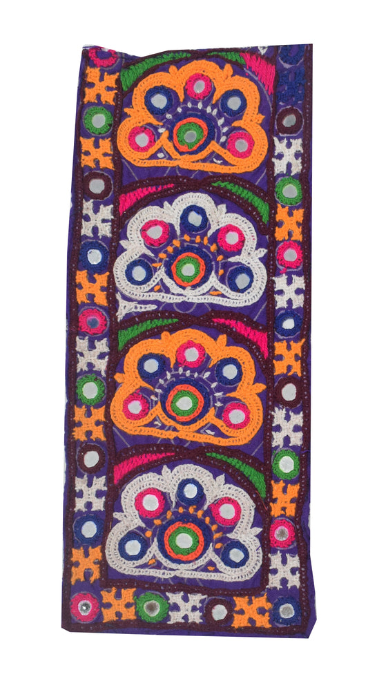 Ahir Work Cotton Hand Embroidered Mirror Work Handwork Patch - 30 cms Length - SKU : VS20601A