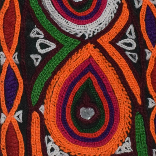Ahir Work Cotton Hand Embroidered Mirror Work Handwork Patch - 30 cms Length - SKU : VS20601B