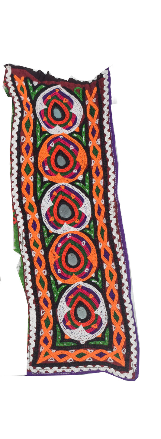 Ahir Work Cotton Hand Embroidered Mirror Work Handwork Patch - 30 cms Length - SKU : VS20601G