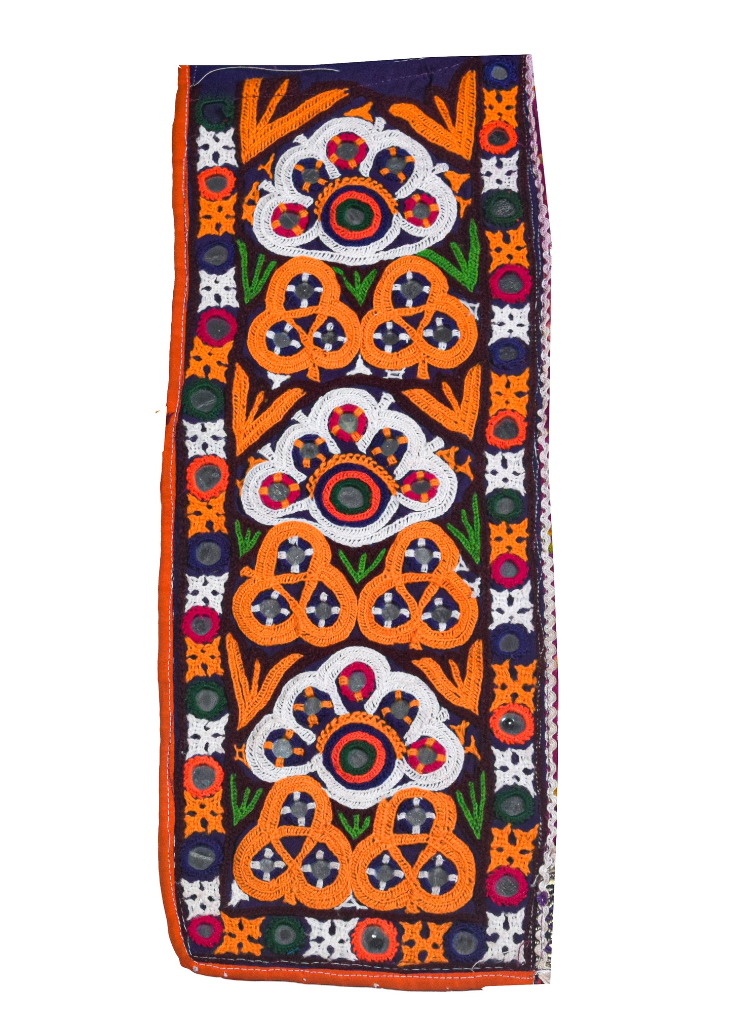 Ahir Work Cotton Hand Embroidered Mirror Work Handwork Patch - 30 cms Length - SKU : VS27801A