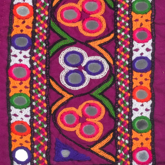 Ahir Work Cotton Hand Embroidered Mirror Work Handwork Patch - 30 cms Length - SKU : VS27801D