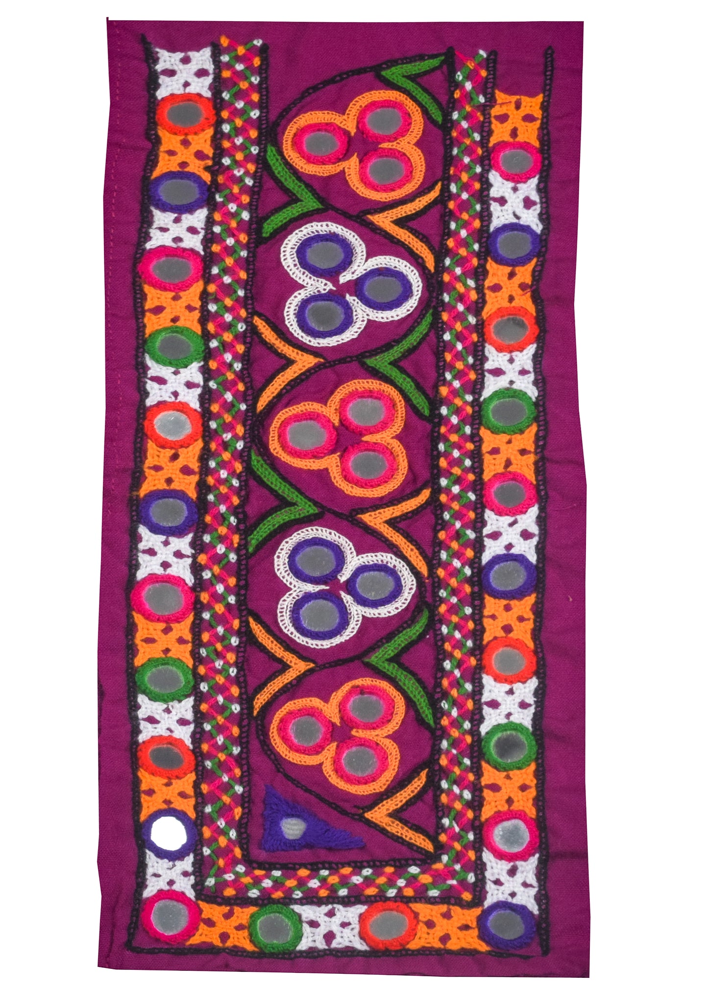 Ahir Work Cotton Hand Embroidered Mirror Work Handwork Patch - 30 cms Length - SKU : VS27801D