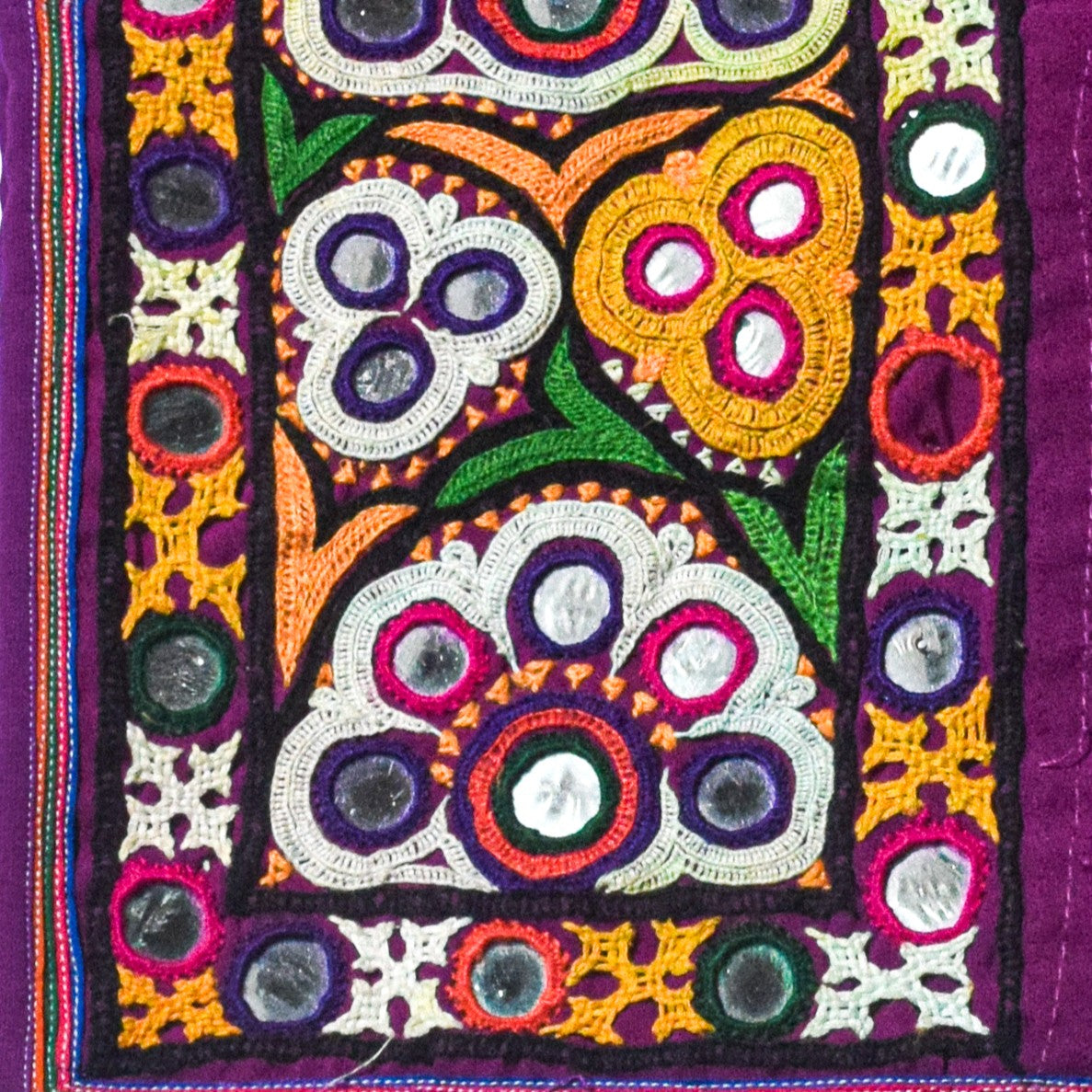 Ahir Work Cotton Hand Embroidered Mirror Work Handwork Patch - 30 cms Length - SKU : VS27801F