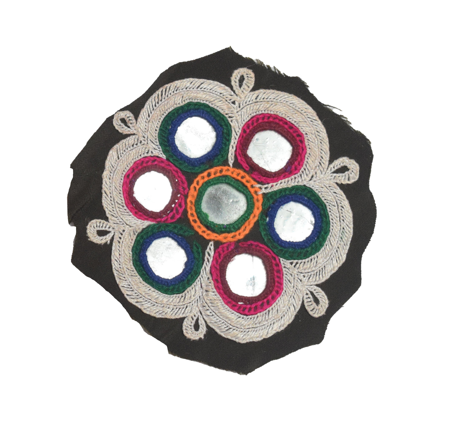 Ahir Work Cotton Round Design patch Handwork Patch - 7 cms Length - SKU : 0075-BKMC