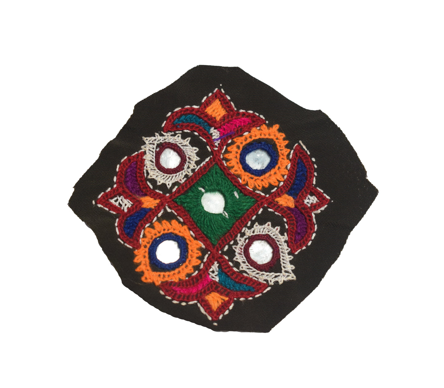 Ahir Work Cotton Flowers design Patch Handwork Patch - 7 cms Length - SKU : 0077-BKMC