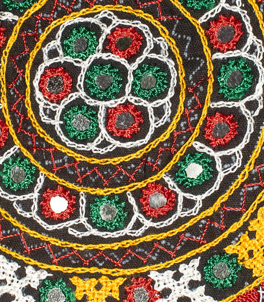 Bavalia Work Cotton Small Mirror Work Hand Embroidery Handwork Patch - Round - 19 cms Length - SKU : 0110-BKMC