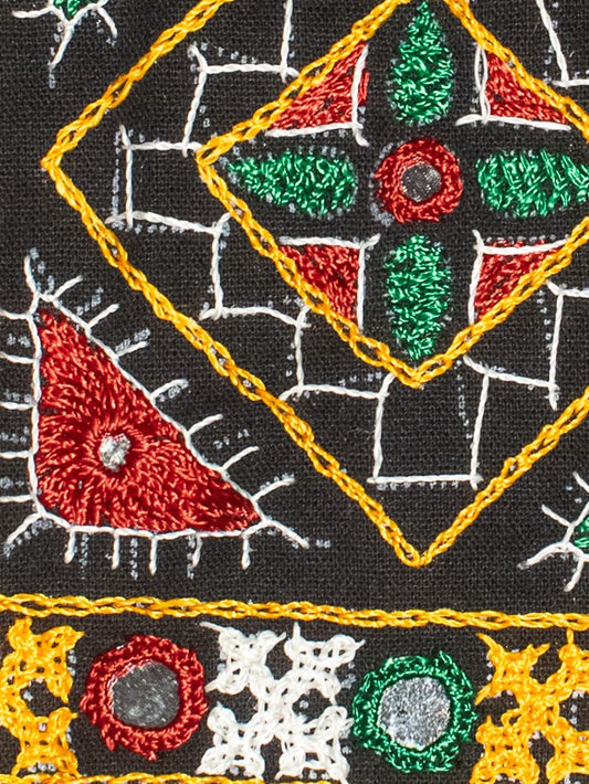 Bavalia Work Cotton Small Mirror Work Hand Embroidery Handwork Patch - Square - 17.5 cms Length - SKU : 0111-BKMC