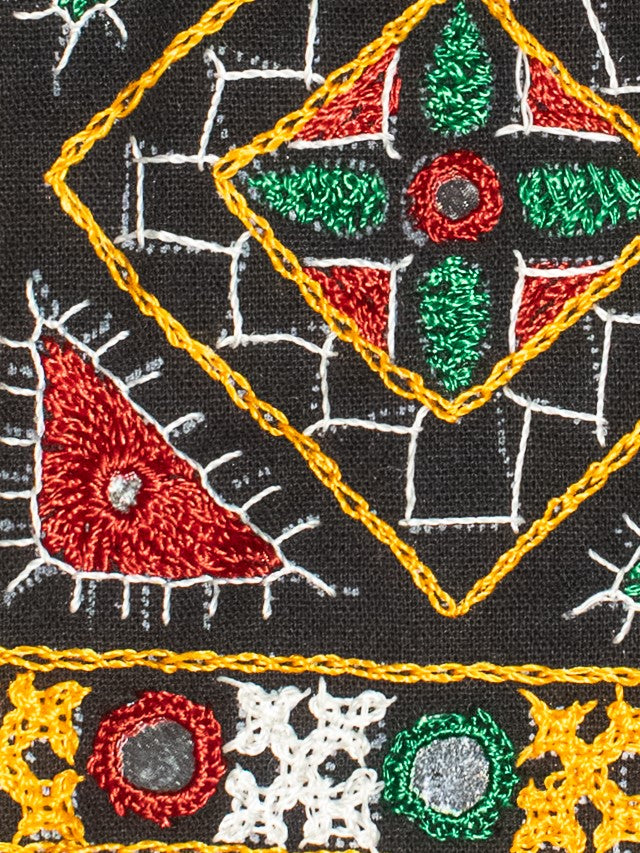 Bavalia Work Cotton Small Mirror Work Hand Embroidery Handwork Patch - Square - 17.5 cms Length - SKU : 0111-BKMC