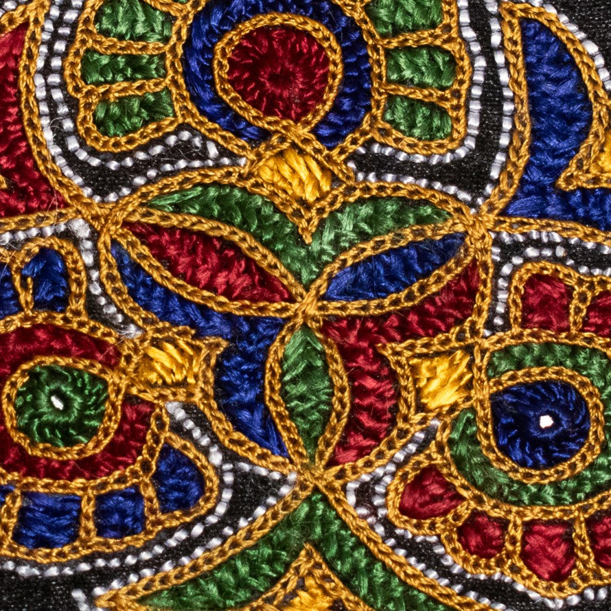 Ahir Work Raw Silk Hand Embroidered Fine Mirrorwork Handwork Patch - 7 cms Length - SKU : GG10915B