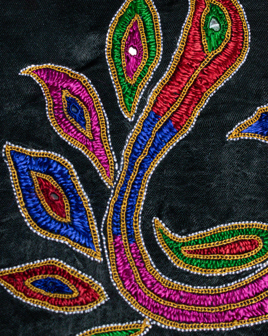 Pakko Work Mashru Silk Hand Embroidered Fine Mirrorwork Handwork Patch - 15 cms Length - SKU : GG10916A