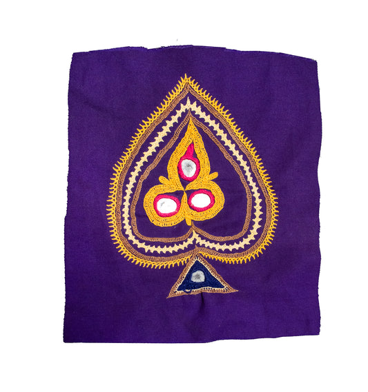 Ahir Work Cotton Hand Embroidered Mirror Work Handwork Patch - 12 cms Length - SKU : VA09901B