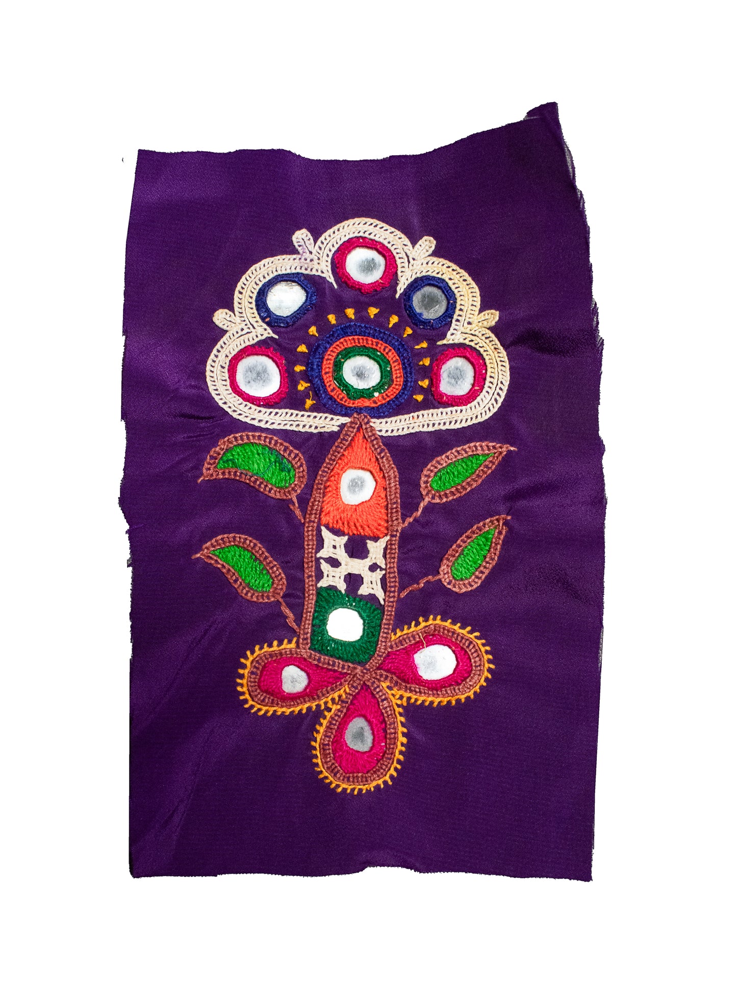 Ahir Work Cotton Hand Embroidered Mirror Work Handwork Patch - 14 cms Length - SKU : VA09902C
